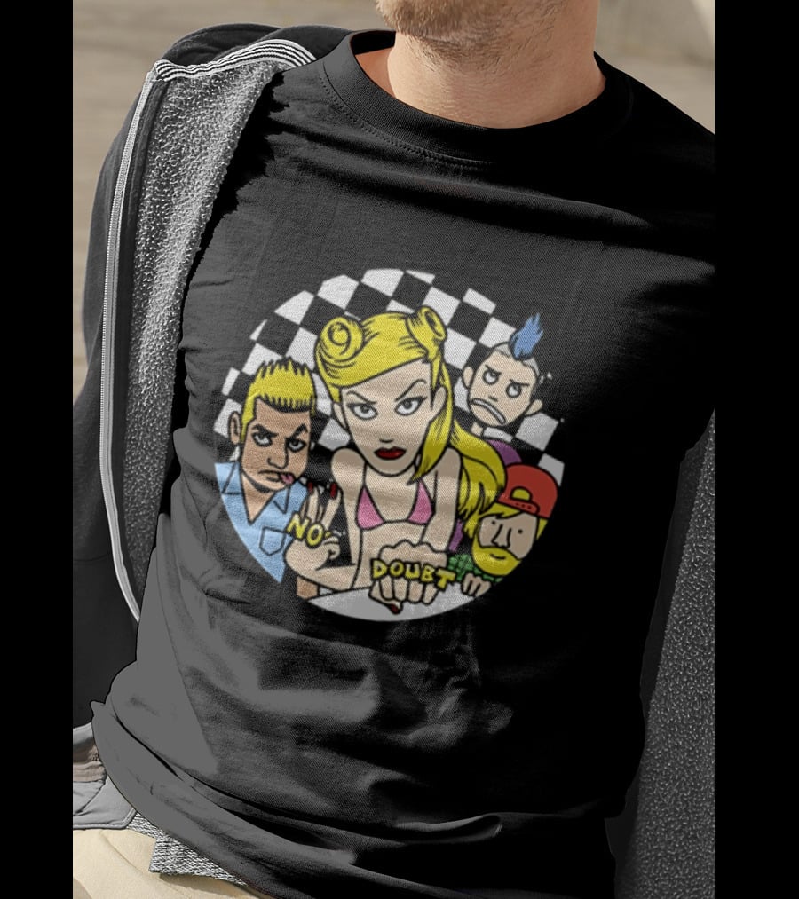 No Doubt Gwen Stefani Cartoon Band Checkered T-Shirt
