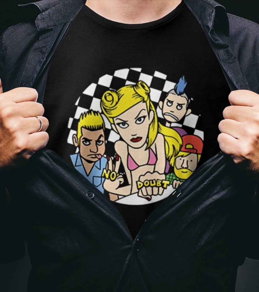 No Doubt Gwen Stefani Cartoon Band Checkered T-Shirt