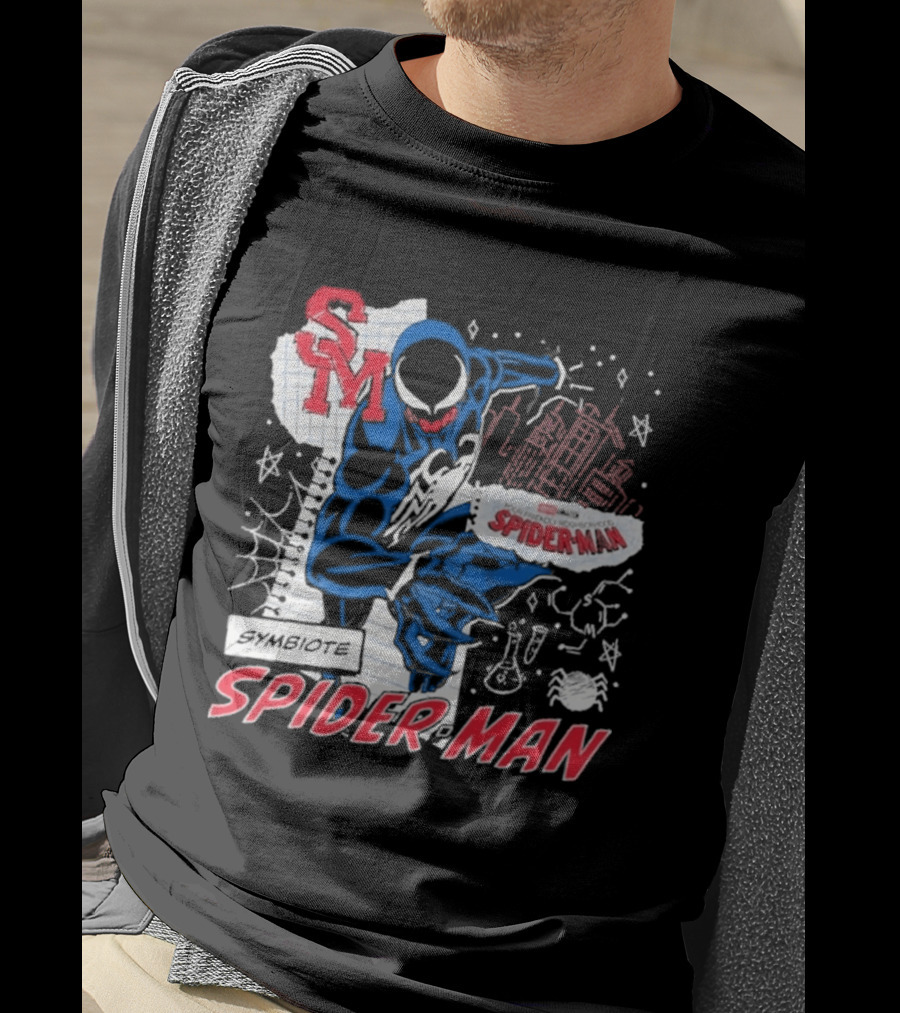 Marvel Symbiote Spider Man Sketch SM Spiderman In City Scene T-Shirt