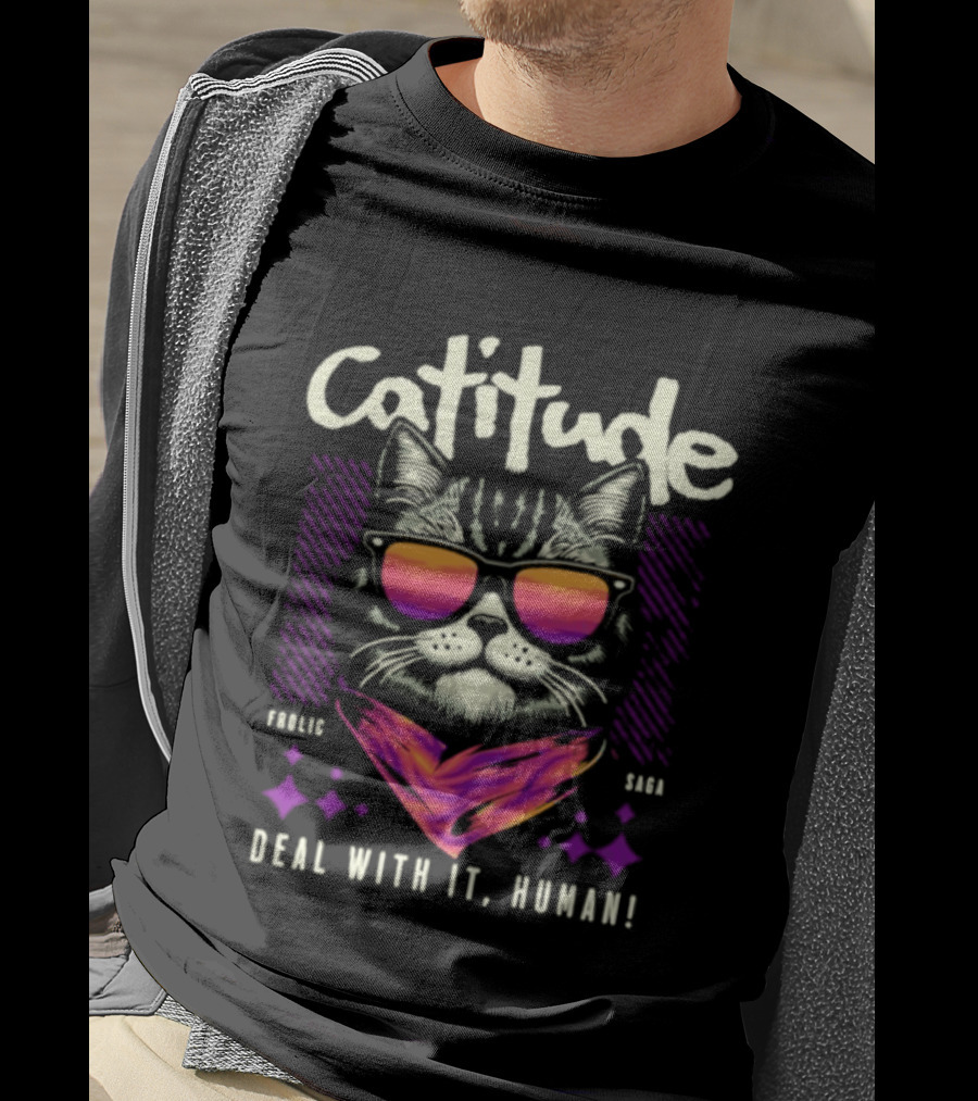 Cattitude Cool Cat Sunglasses Deal With It Human T-Shirt