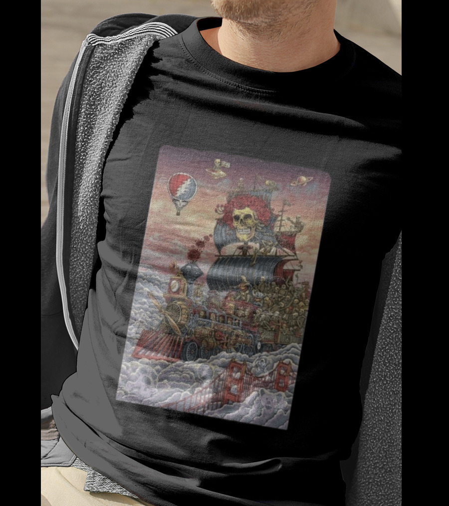 Dead And Company Emek Trip Of Fools Skull Train And Roses In Clouds T-Shirt