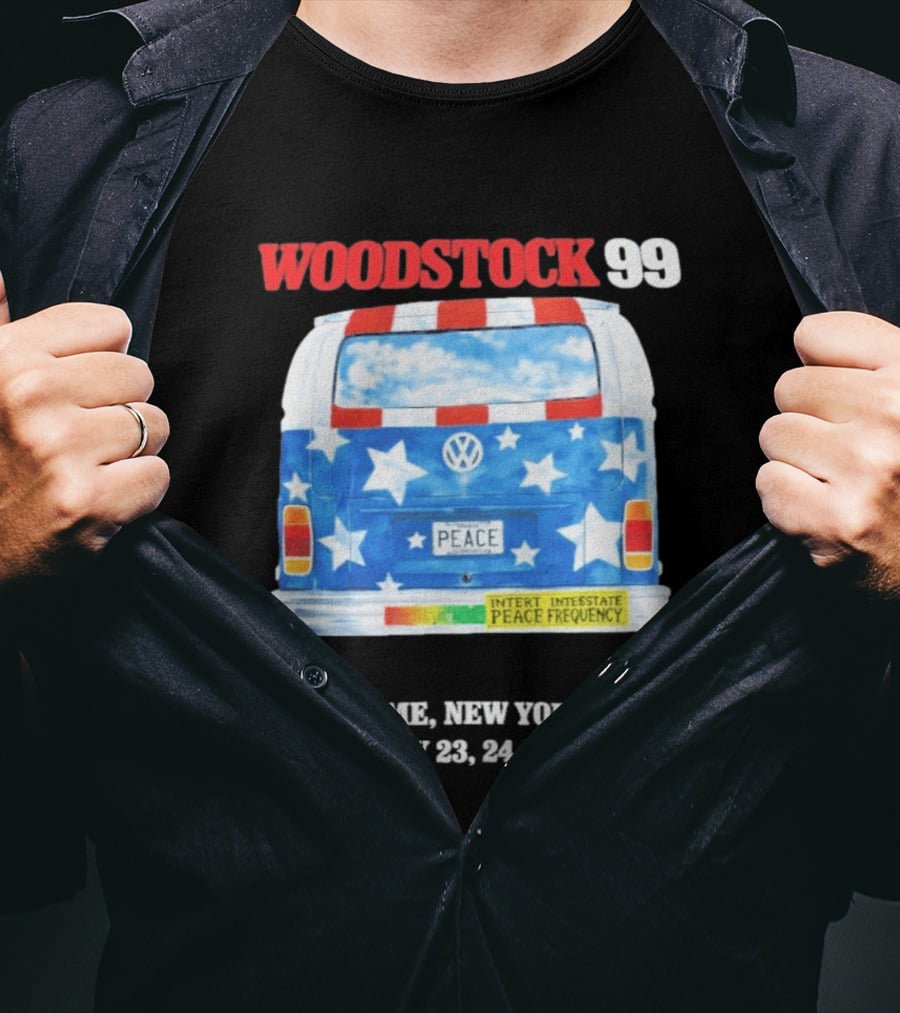 Woodstock 99 Something Very Bad Is Going To Happen Peace Frequency VW Van T-Shirt