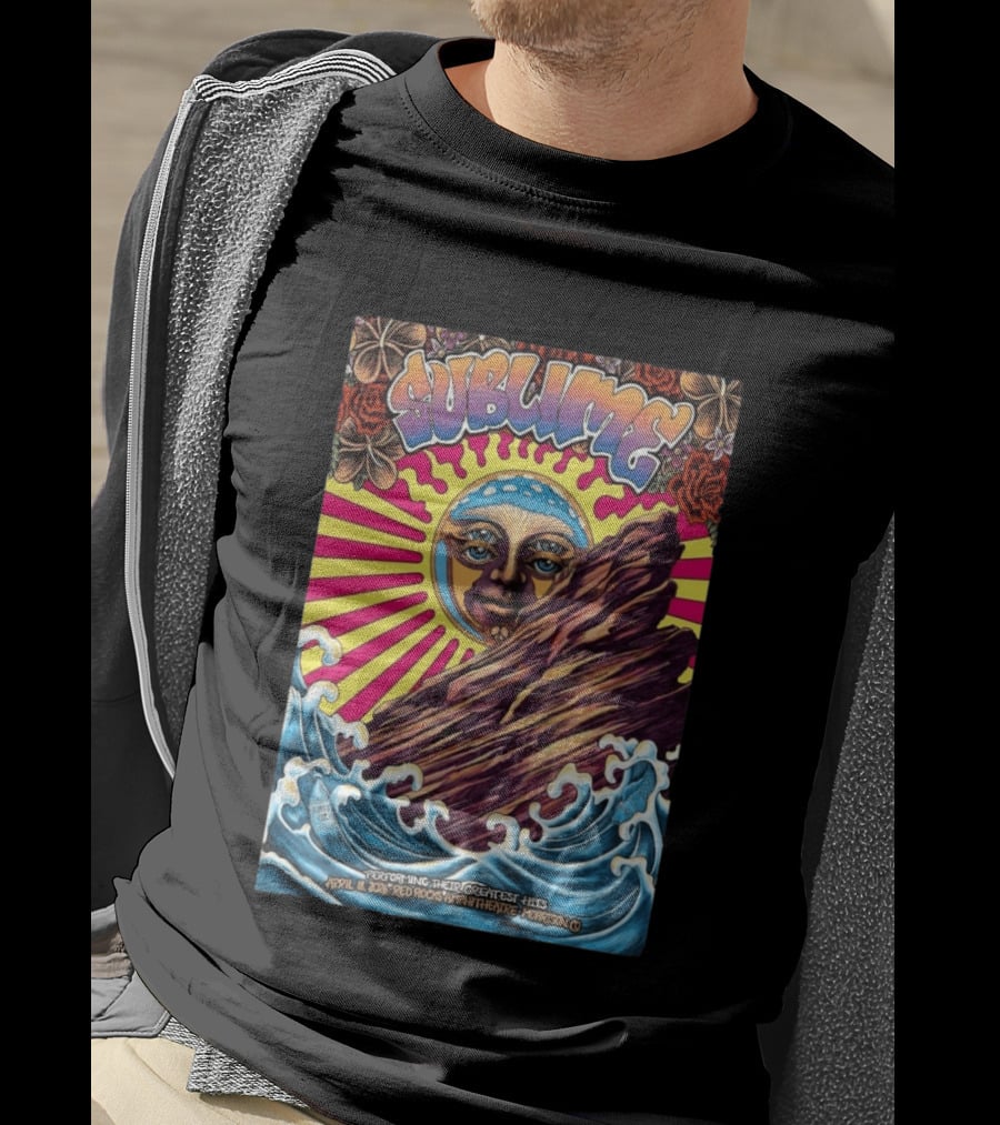 Sublime April 18 2026 Red Rocks Amphitheatre Morrison CO Performing Their Greatest Hits Sun Ocean Waves T-Shirt