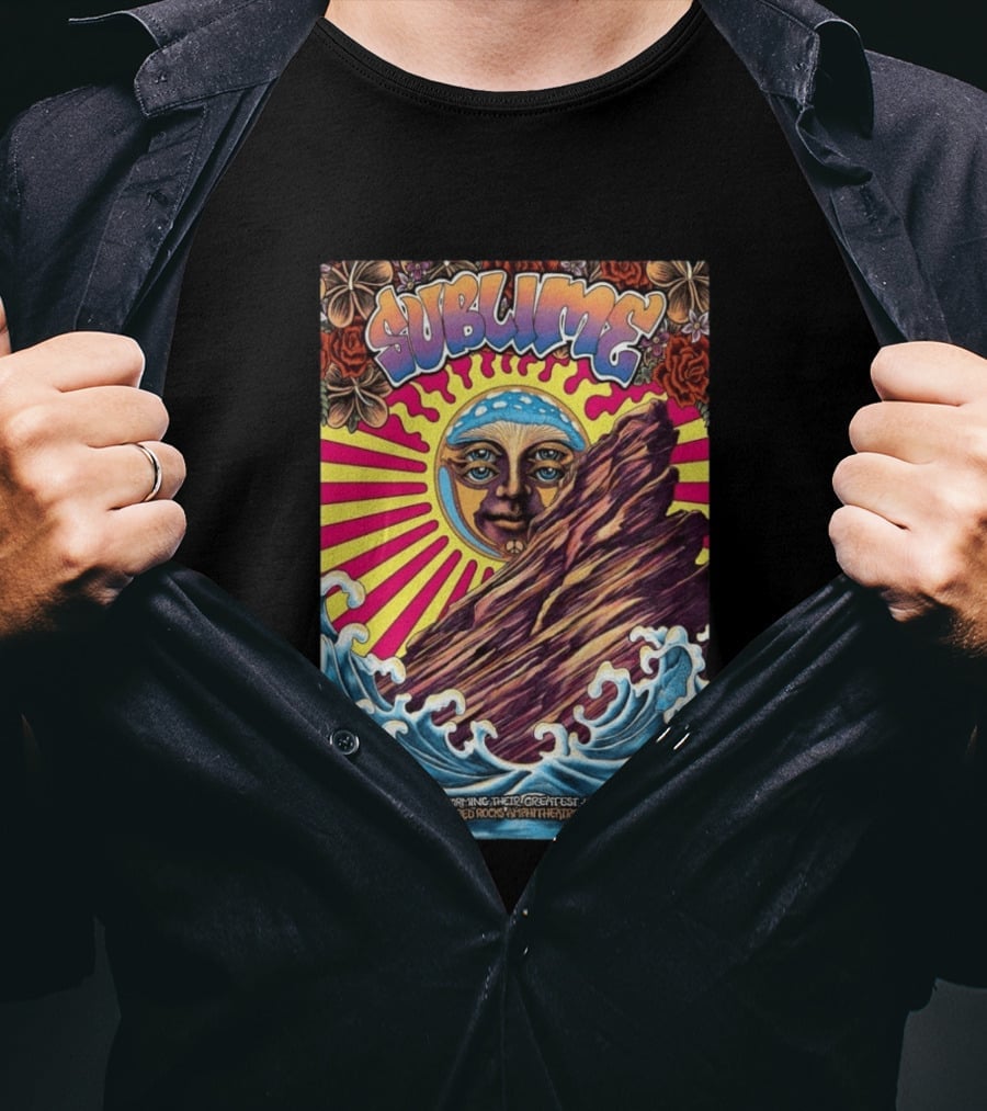 Sublime April 18 2026 Red Rocks Amphitheatre Morrison CO Performing Their Greatest Hits Sun Ocean Waves T-Shirt