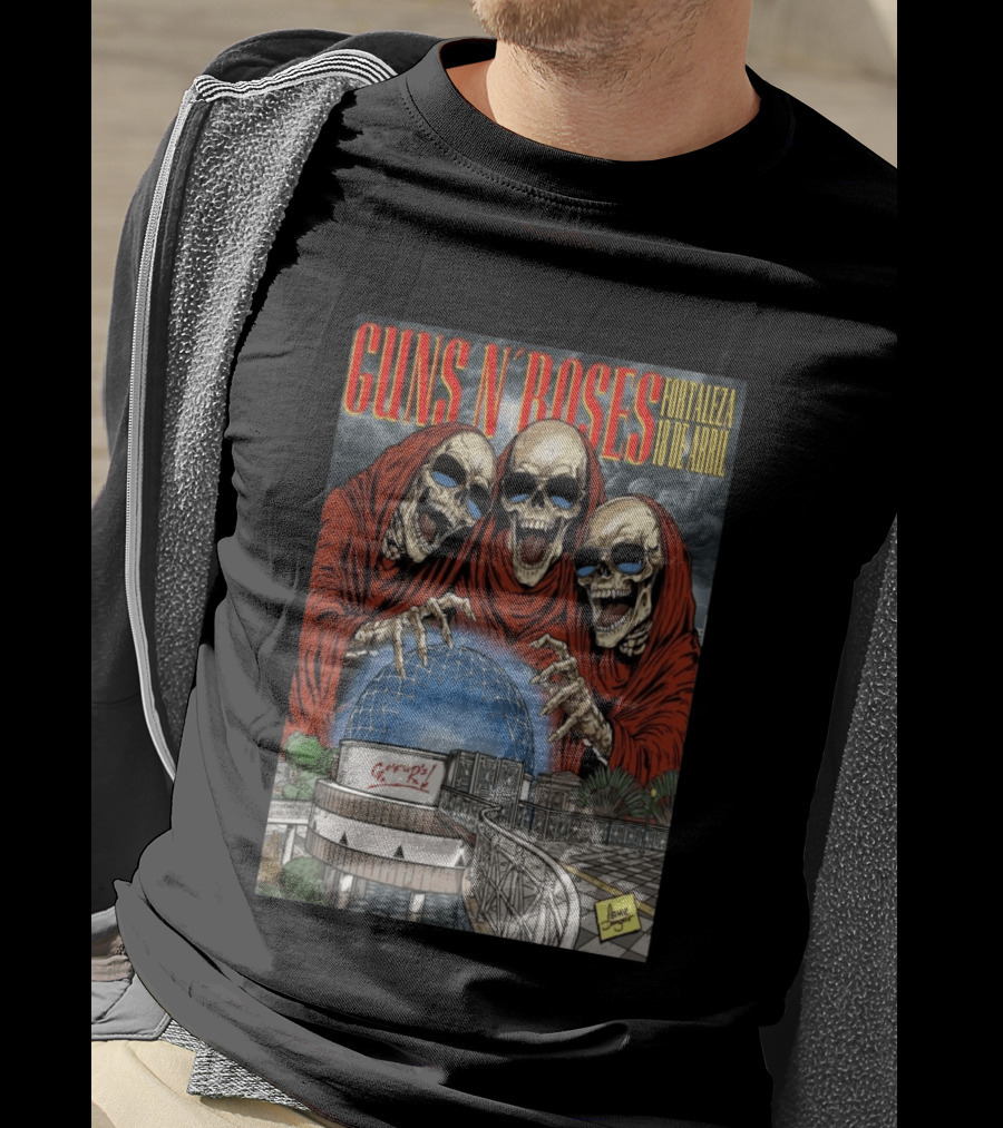 Guns N' Roses Fortaleza 18 De Abril Skeleton Red Hooded Figures Concert T-Shirt