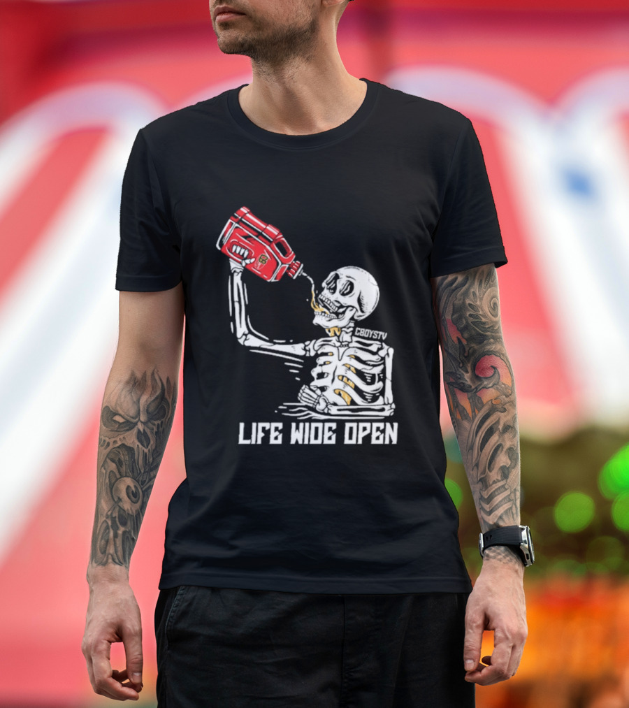 Cboystv Life Wide Open Skeleton Drinking Soul Fuel T-Shirt
