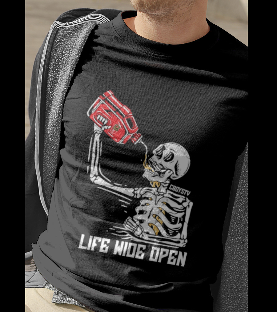 Cboystv Life Wide Open Skeleton Drinking Soul Fuel T-Shirt