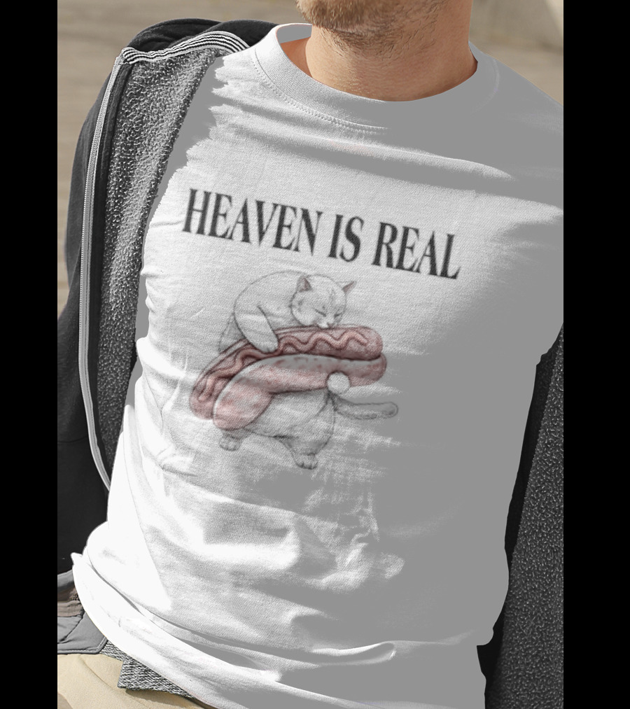 Heaven Is Real Cat Holding Giant Hot Dog T-Shirt