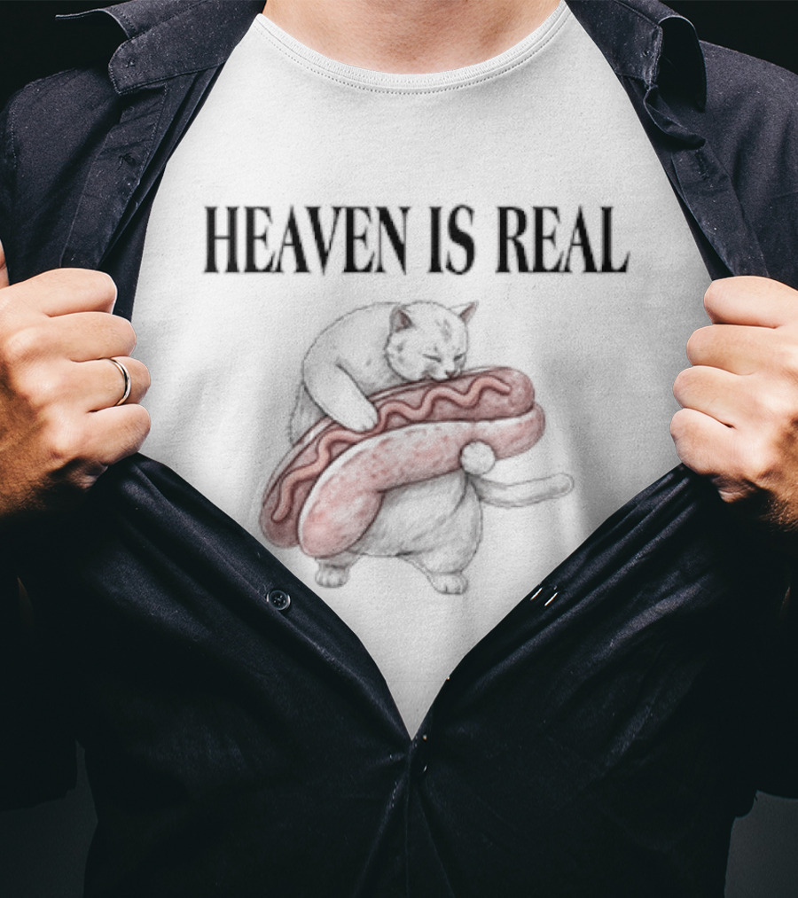 Heaven Is Real Cat Holding Giant Hot Dog T-Shirt
