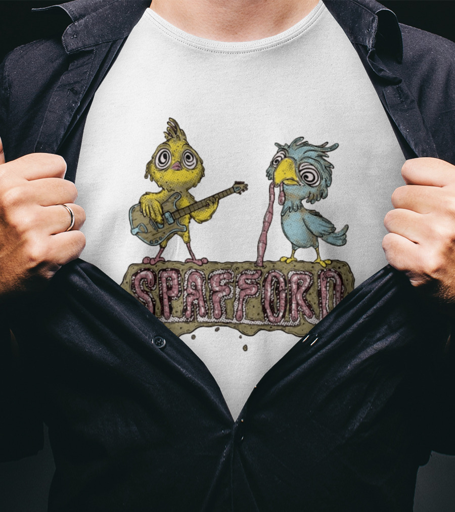Spafford Birds Playing Guitar And Worm Microphone T-Shirt