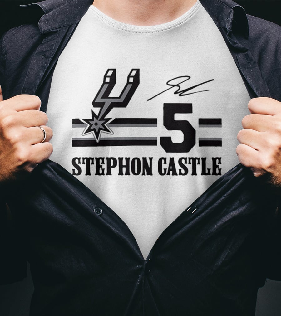 Stephon Castle San Antonio Spurs Number 5 NBA Team Signature T-Shirt