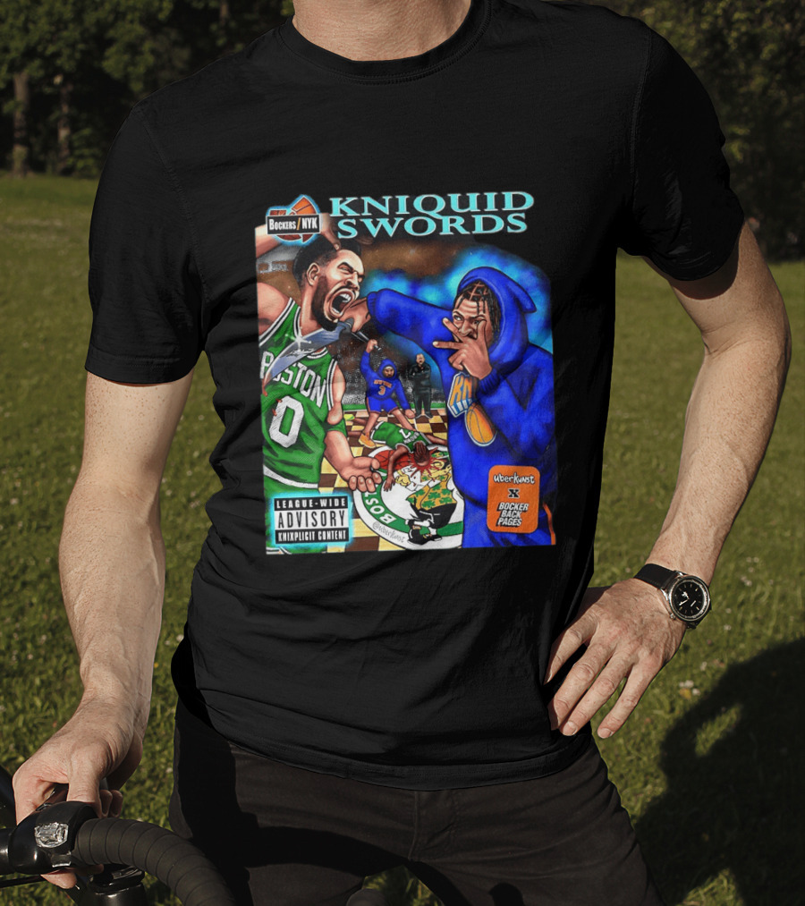 Kniquid Swords Bokers NYK Knixploitation Parental Advisory Uberkunst Bocker Back Pages T-Shirt