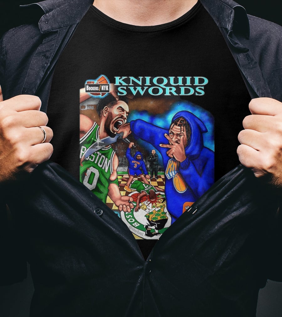 Kniquid Swords Bokers NYK Knixploitation Parental Advisory Uberkunst Bocker Back Pages T-Shirt