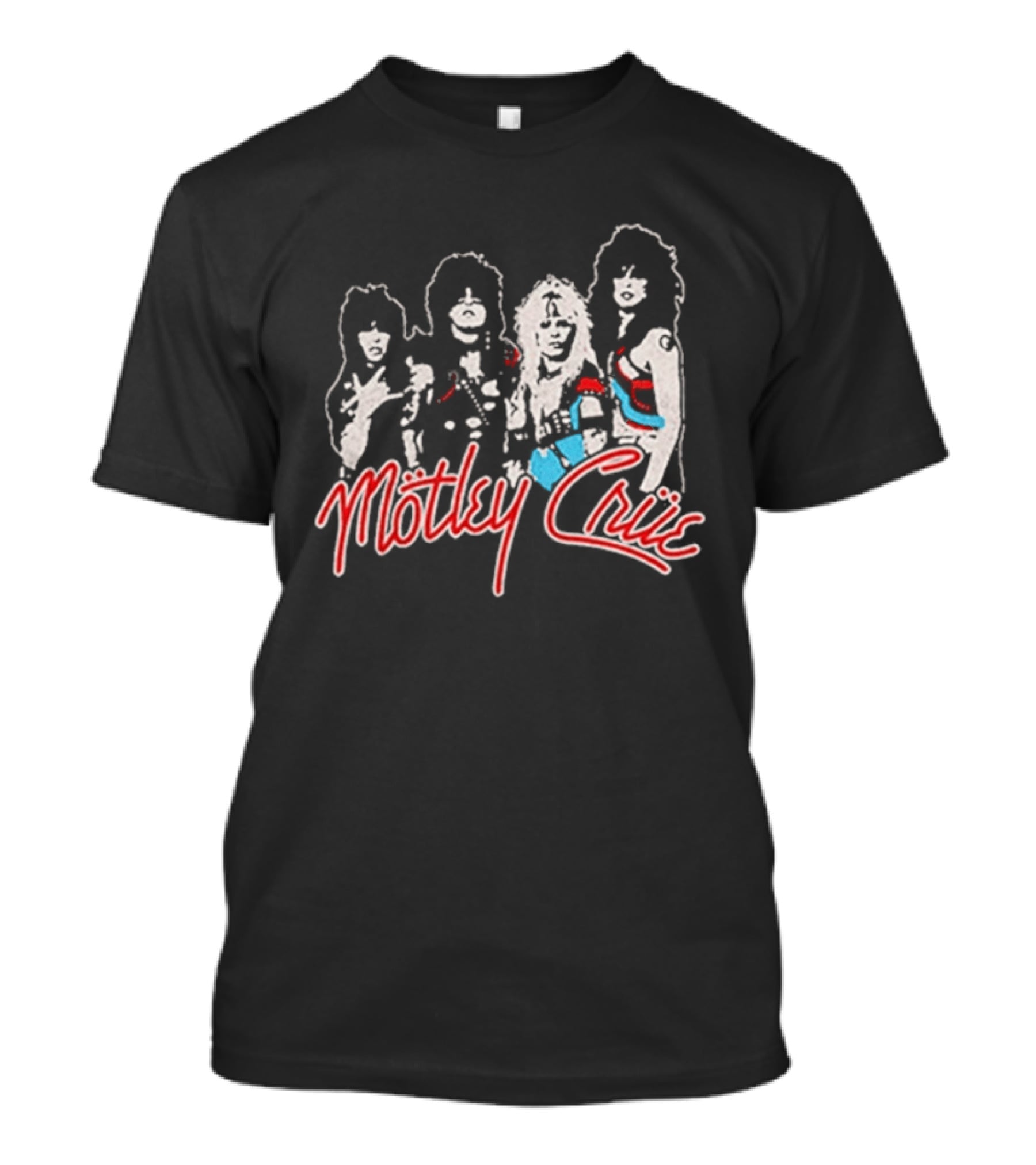 Motley Crue Band Members Sketch Red And Blue Outlines T-Shirt