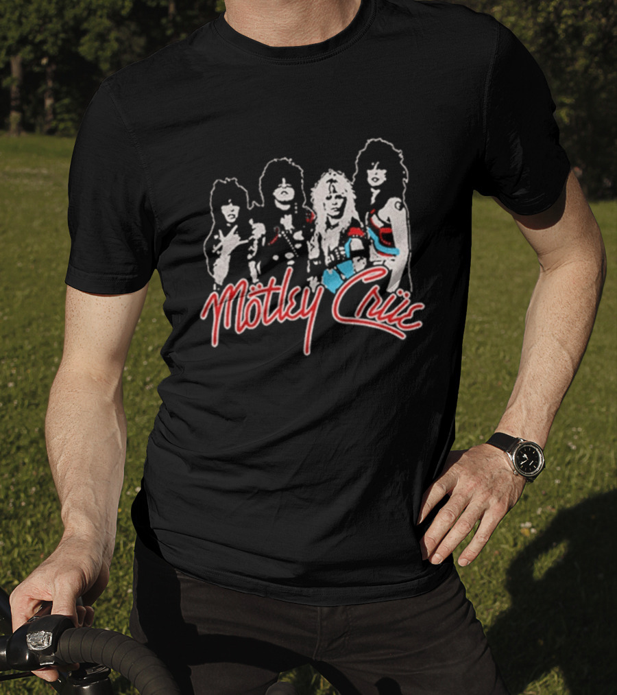 Motley Crue Band Members Sketch Red And Blue Outlines T-Shirt