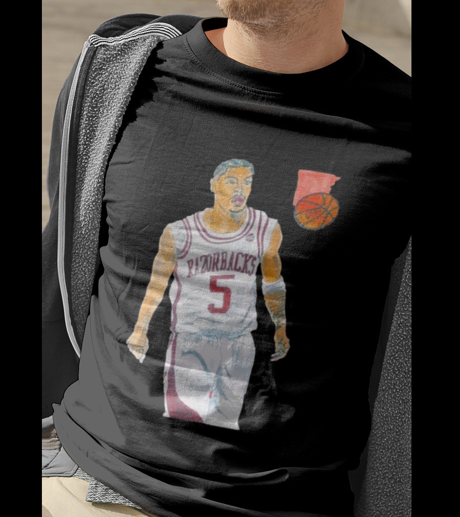 Arkansas Razorbacks Basketball Darius Acuff Jr. Caricature Player Number 5 T-Shirt
