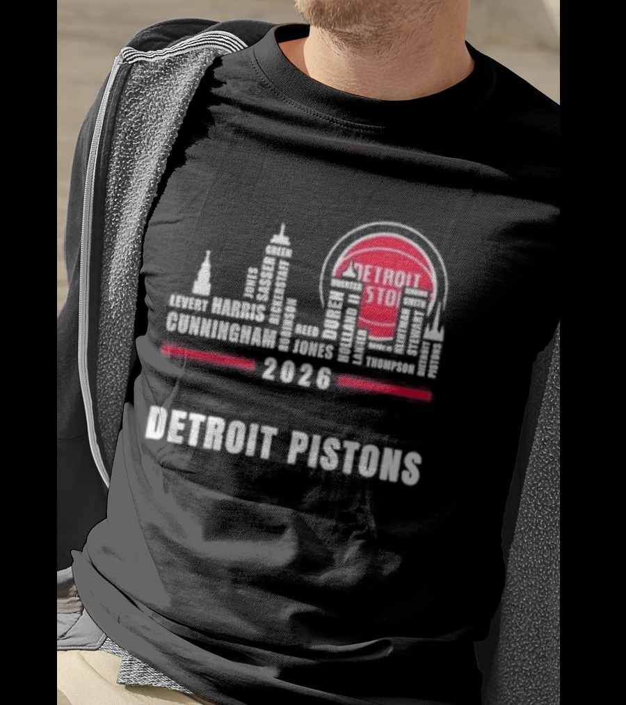 Detroit Pistons 2026 City Skyline Greatest Of All Time Players T-Shirt