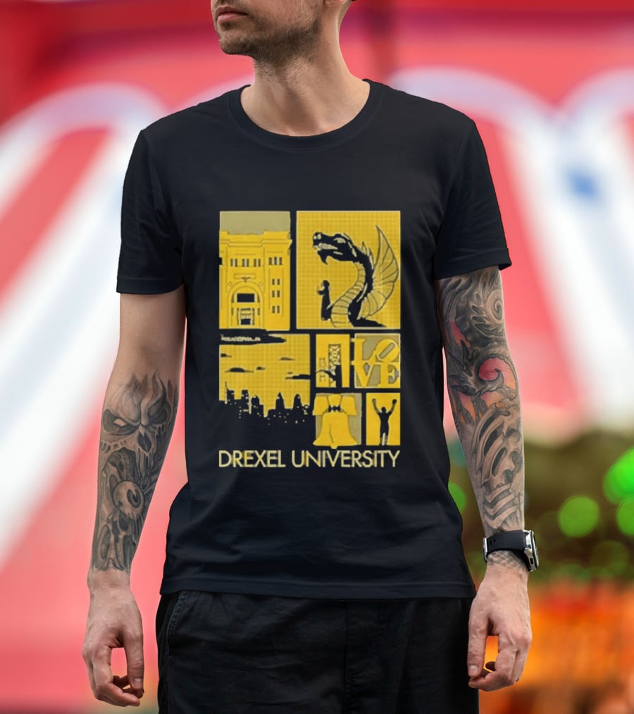 Drexel University Dragons Skyline Liberty Bell Icon Philadelphia T-Shirt