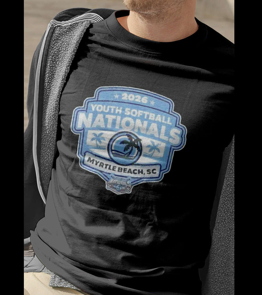 2026 Youth Softball Nationals Myrtle Beach SC With Palm Trees And Beach Scene T-Shirt