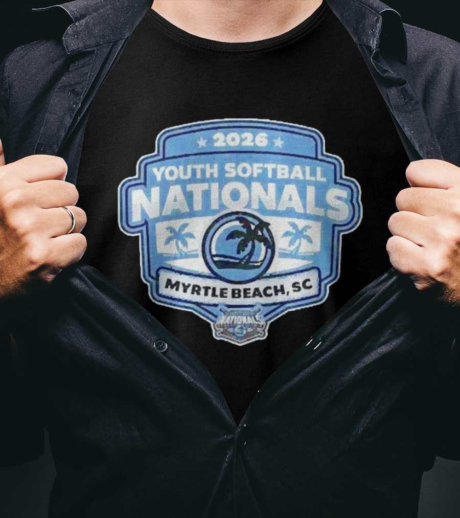 2026 Youth Softball Nationals Myrtle Beach SC With Palm Trees And Beach Scene T-Shirt