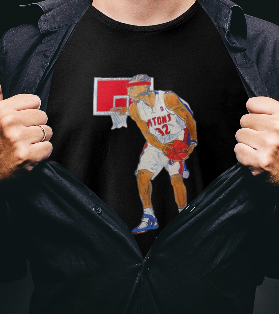 Richard Hamilton Pistons Let It Rip 32 Basketball Action T-Shirt