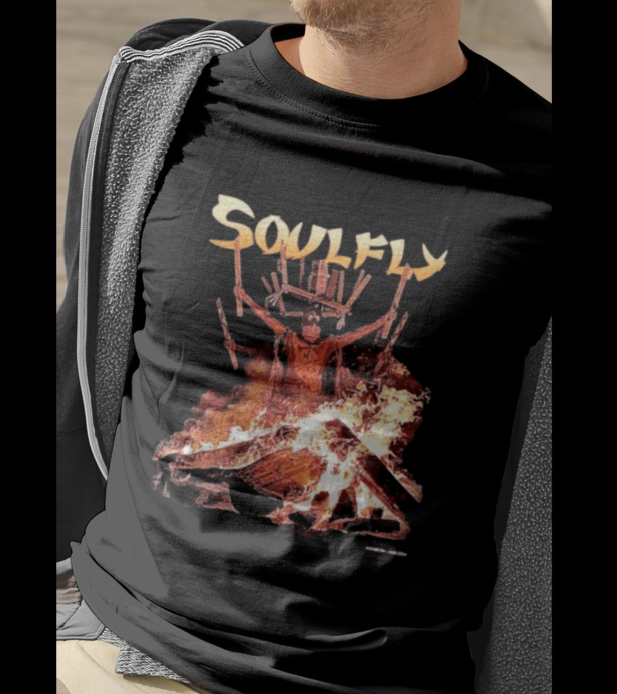 Soulfly Chama Tribal Warrior With Flaming Bonfire T-Shirt