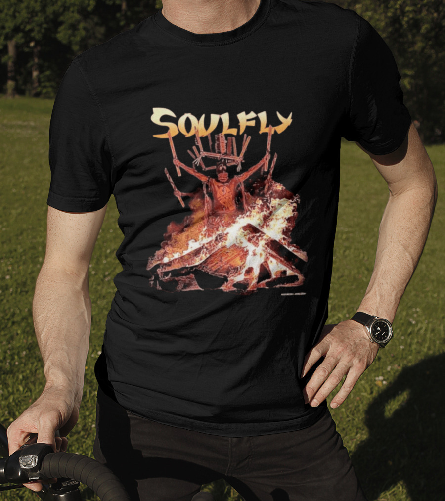 Soulfly Chama Tribal Warrior With Flaming Bonfire T-Shirt