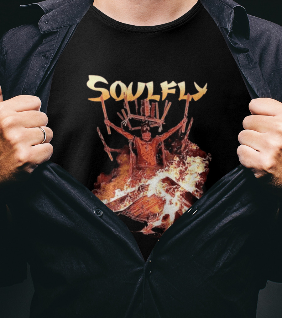 Soulfly Chama Tribal Warrior With Flaming Bonfire T-Shirt