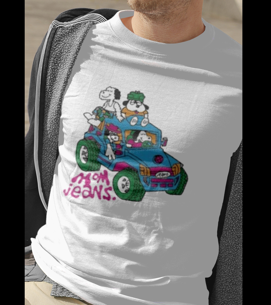 Mom Jeans Gorillaz Cartoon Characters Off Road Jeep Mock T-Shirt