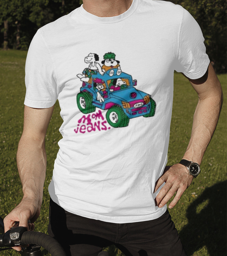 Mom Jeans Gorillaz Cartoon Characters Off Road Jeep Mock T-Shirt