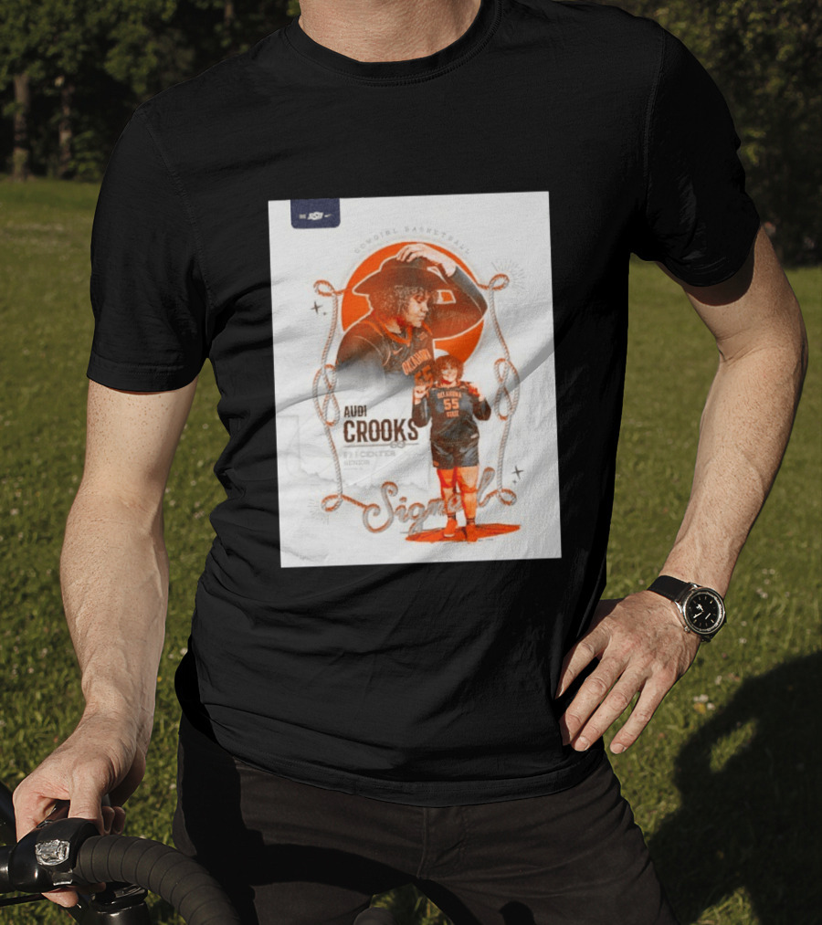 Audi Crooks Signed Oklahoma State Cowgirls Basketball 55 Center Senior T-Shirt