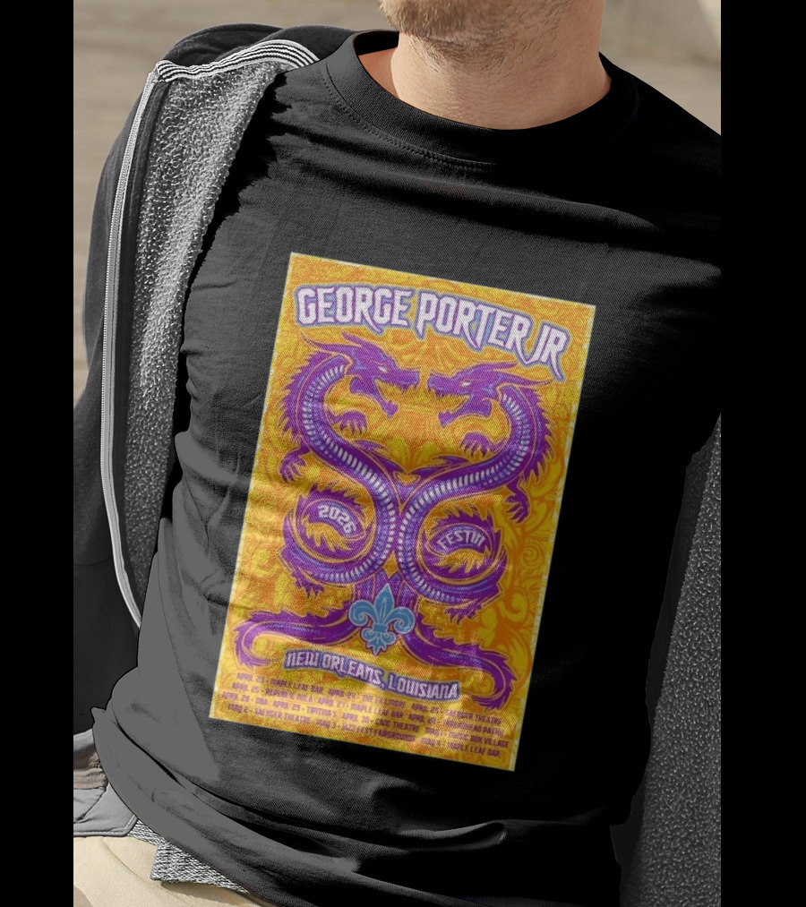 George Porter JR 2026 Fest In New Orleans Louisiana With Dragons And Fleur De Lis T-Shirt