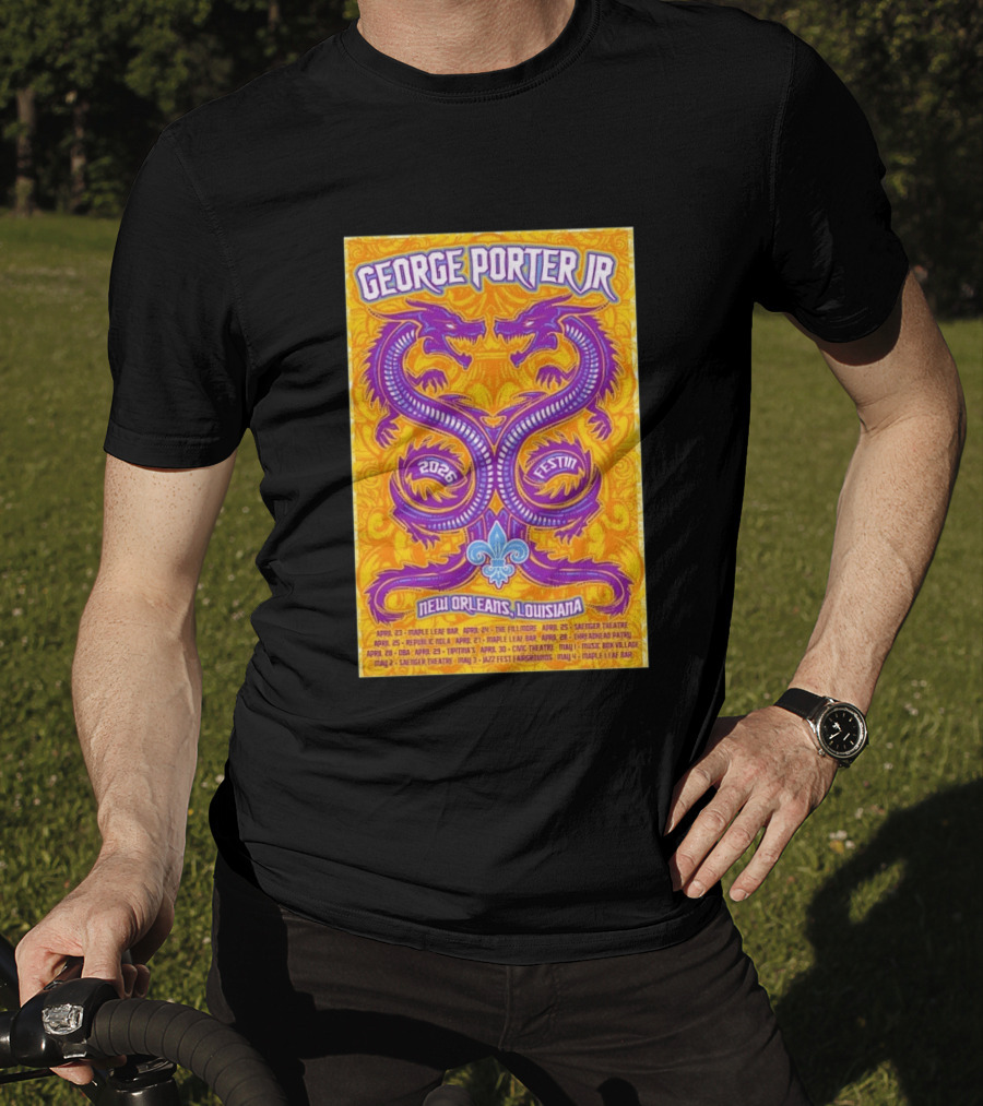 George Porter JR 2026 Fest In New Orleans Louisiana With Dragons And Fleur De Lis T-Shirt