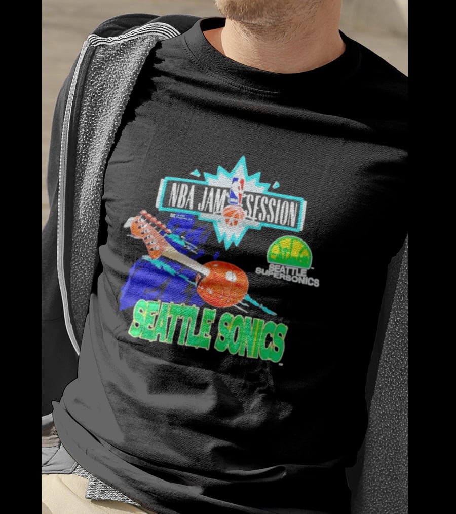 Seattle SuperSonics NBA Jam Session Retro Basketball Guitar T-Shirt