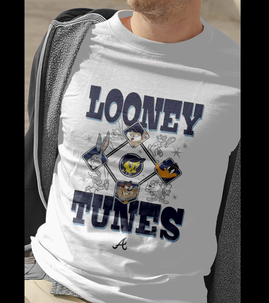 Looney Tunes Atlanta Braves Baseball Diamond Cartoon Characters T-Shirt