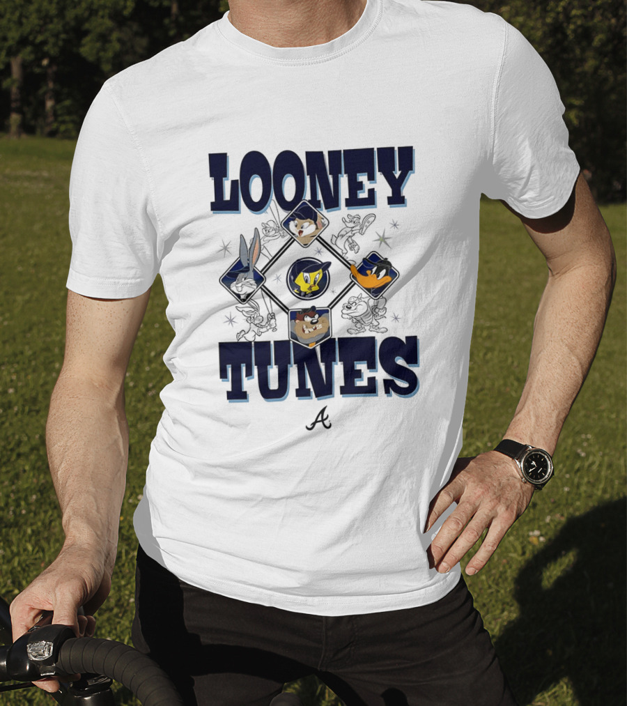 Looney Tunes Atlanta Braves Baseball Diamond Cartoon Characters T-Shirt