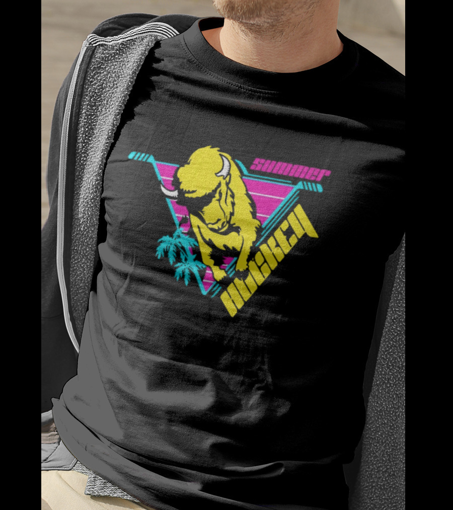Summer Hockey Buffalo Retro Neon Triangle Vibes T-Shirt