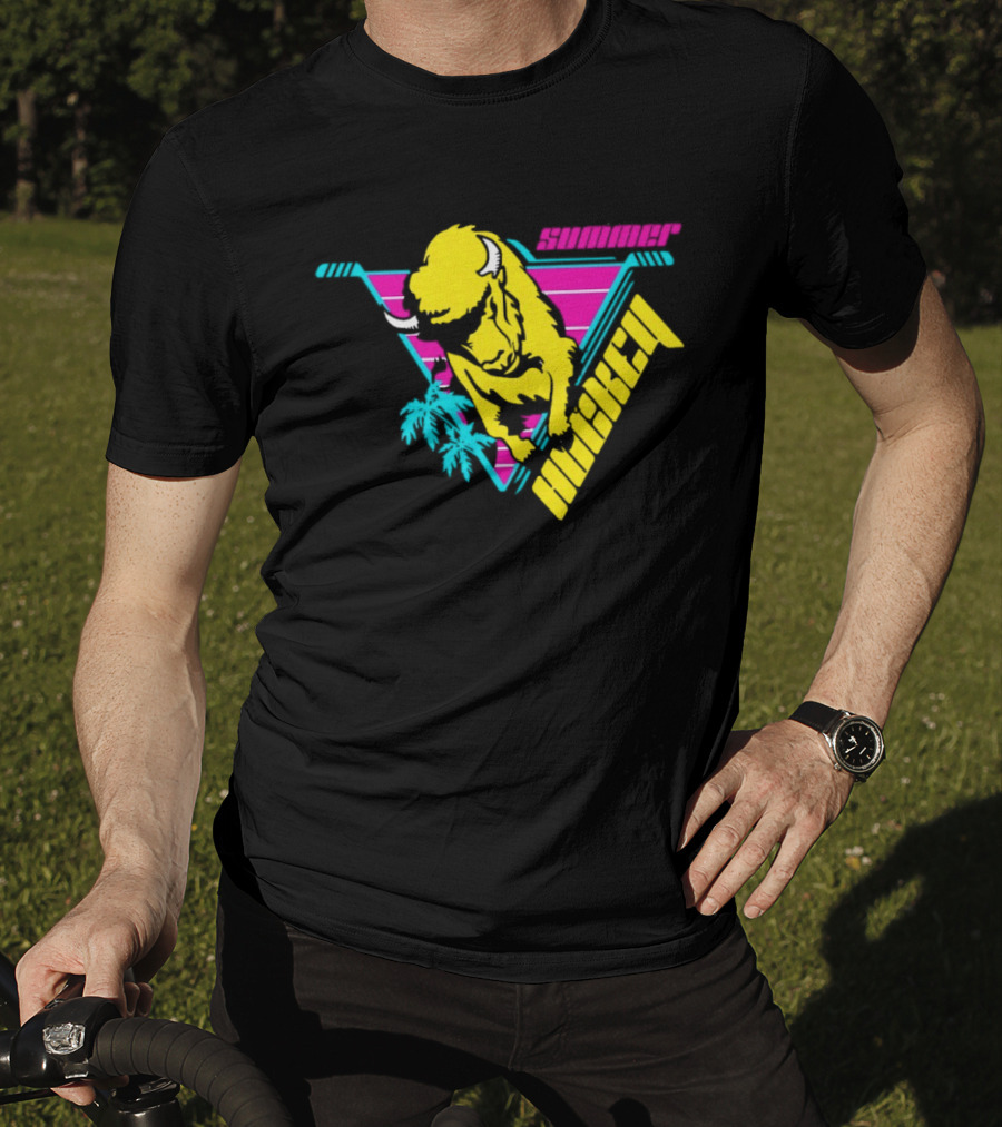 Summer Hockey Buffalo Retro Neon Triangle Vibes T-Shirt