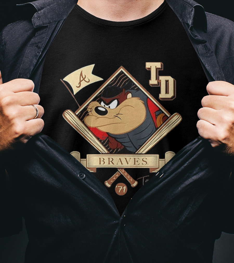 Tasmanian Devil Braves Baseball Cartoon TD 71 A Flag T-Shirt