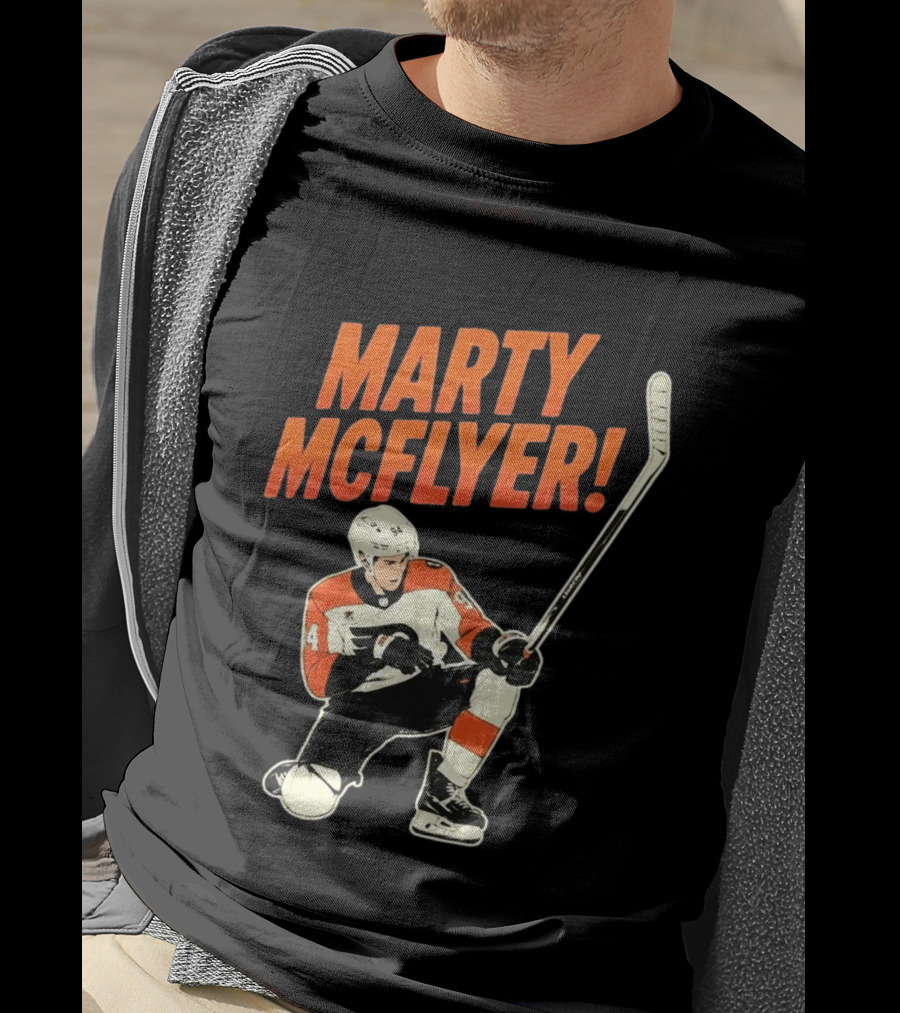 Marty McFlyer 94 Hockey Player In Action T-Shirt