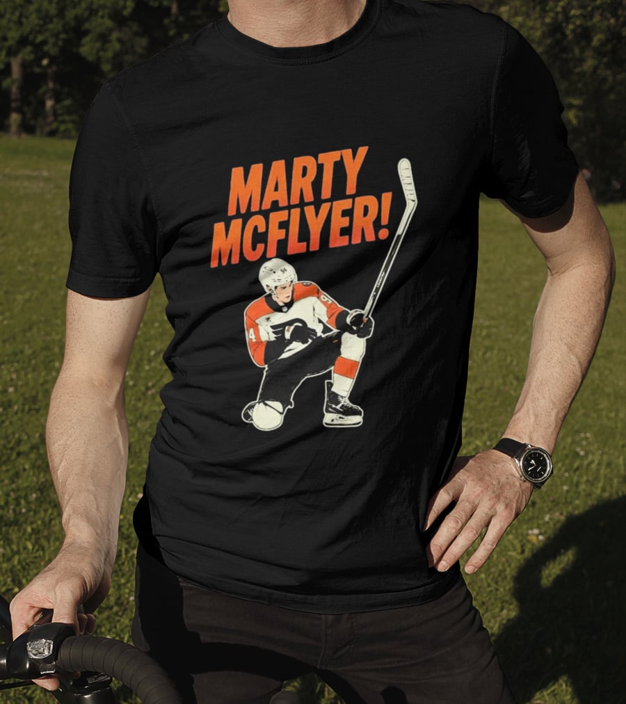 Marty McFlyer 94 Hockey Player In Action T-Shirt