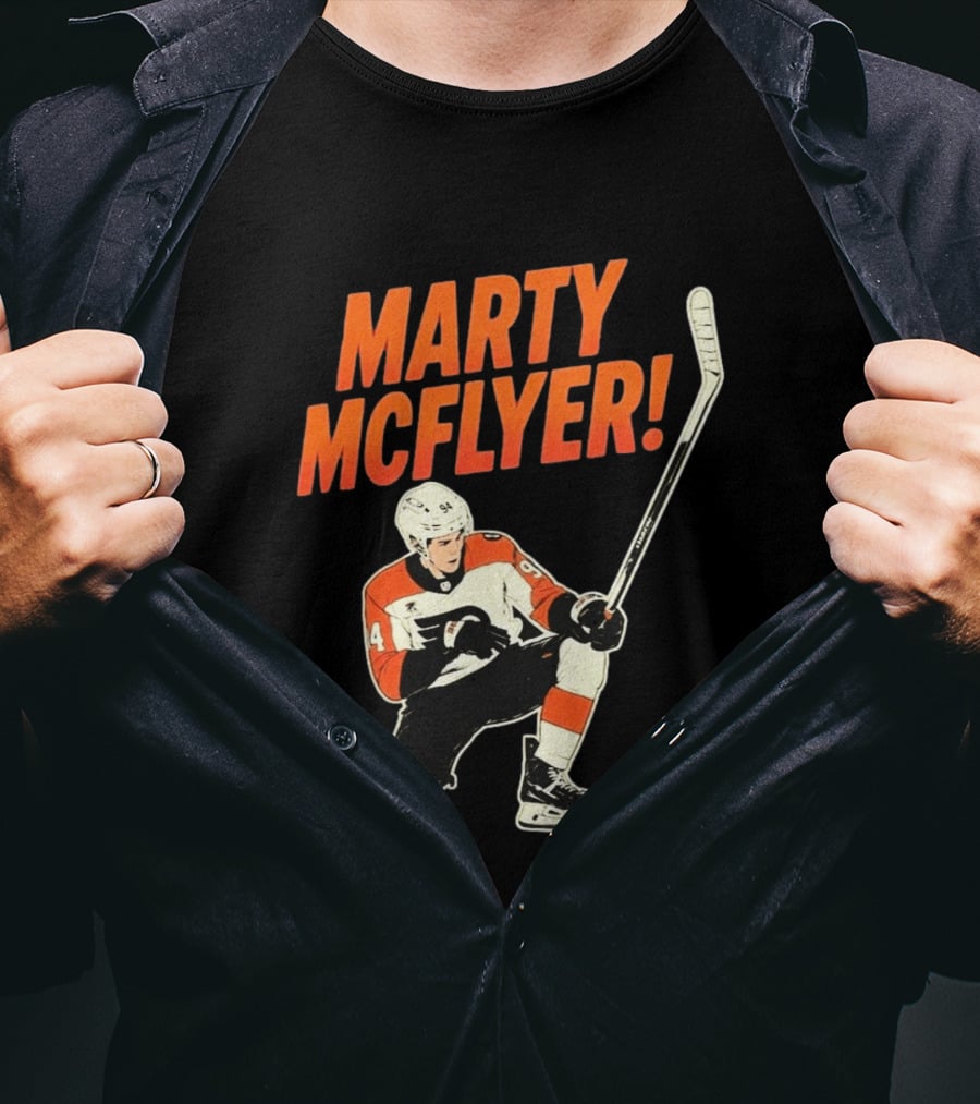Marty McFlyer 94 Hockey Player In Action T-Shirt