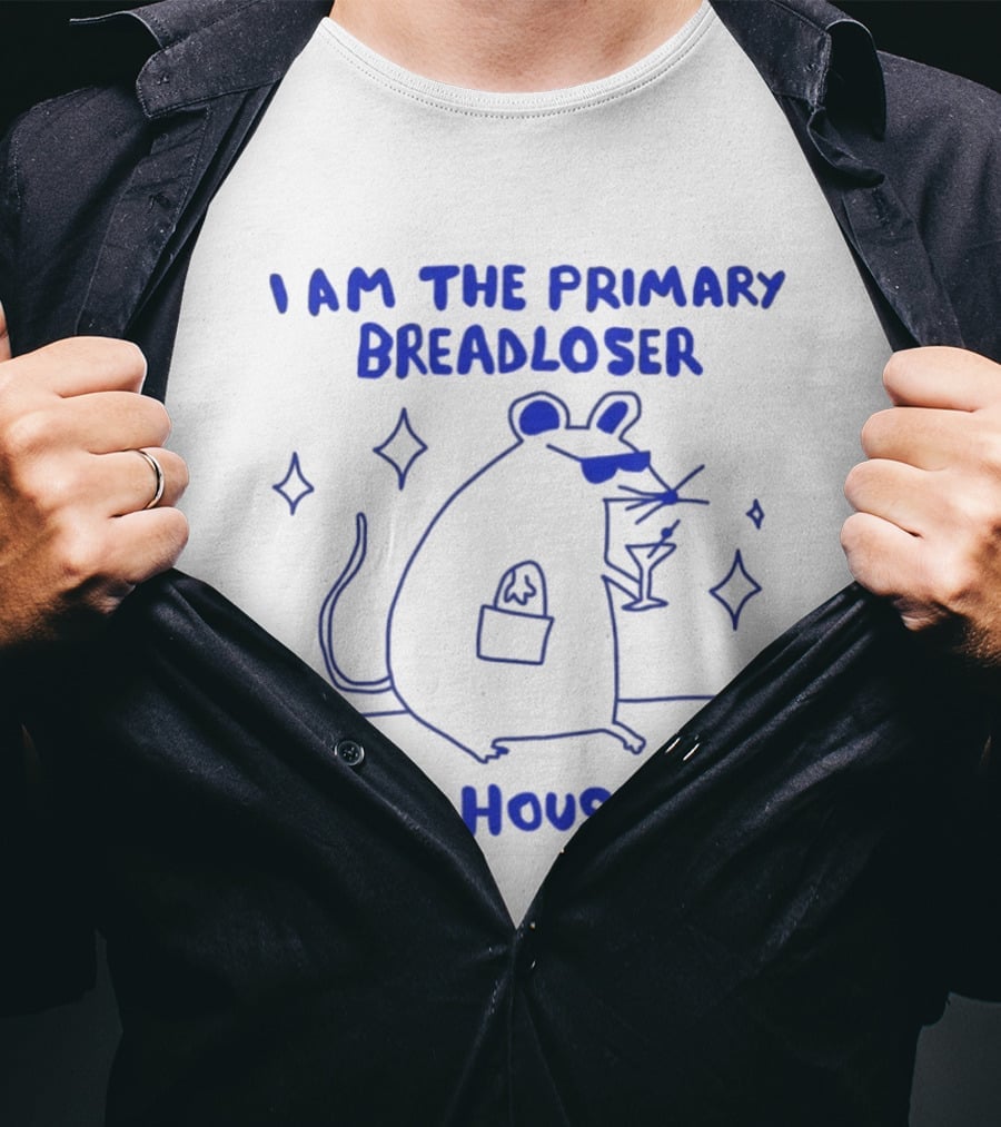 I Am The Primary Breadloser Of My Household Funny Mouse With Martini And Shades T-Shirt