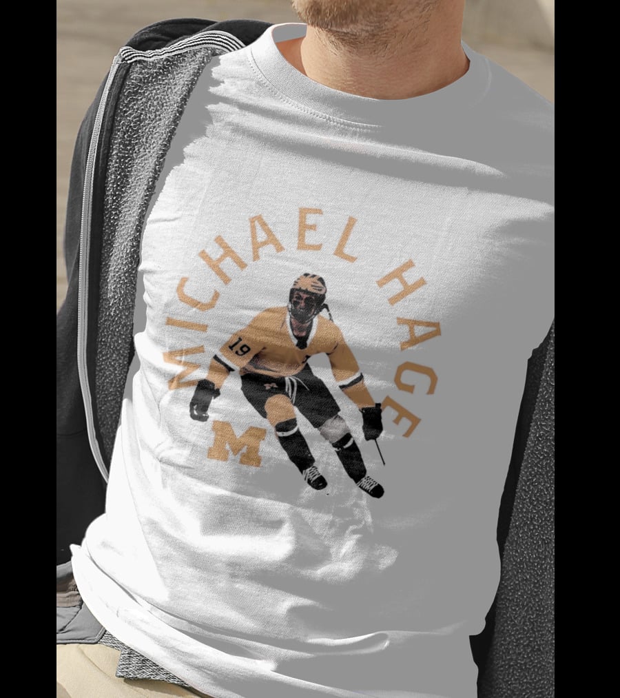 Michael Hage Michigan Wolverines Hockey 2026 Retro Ice Hockey Player Number 19 And Block M T-Shirt