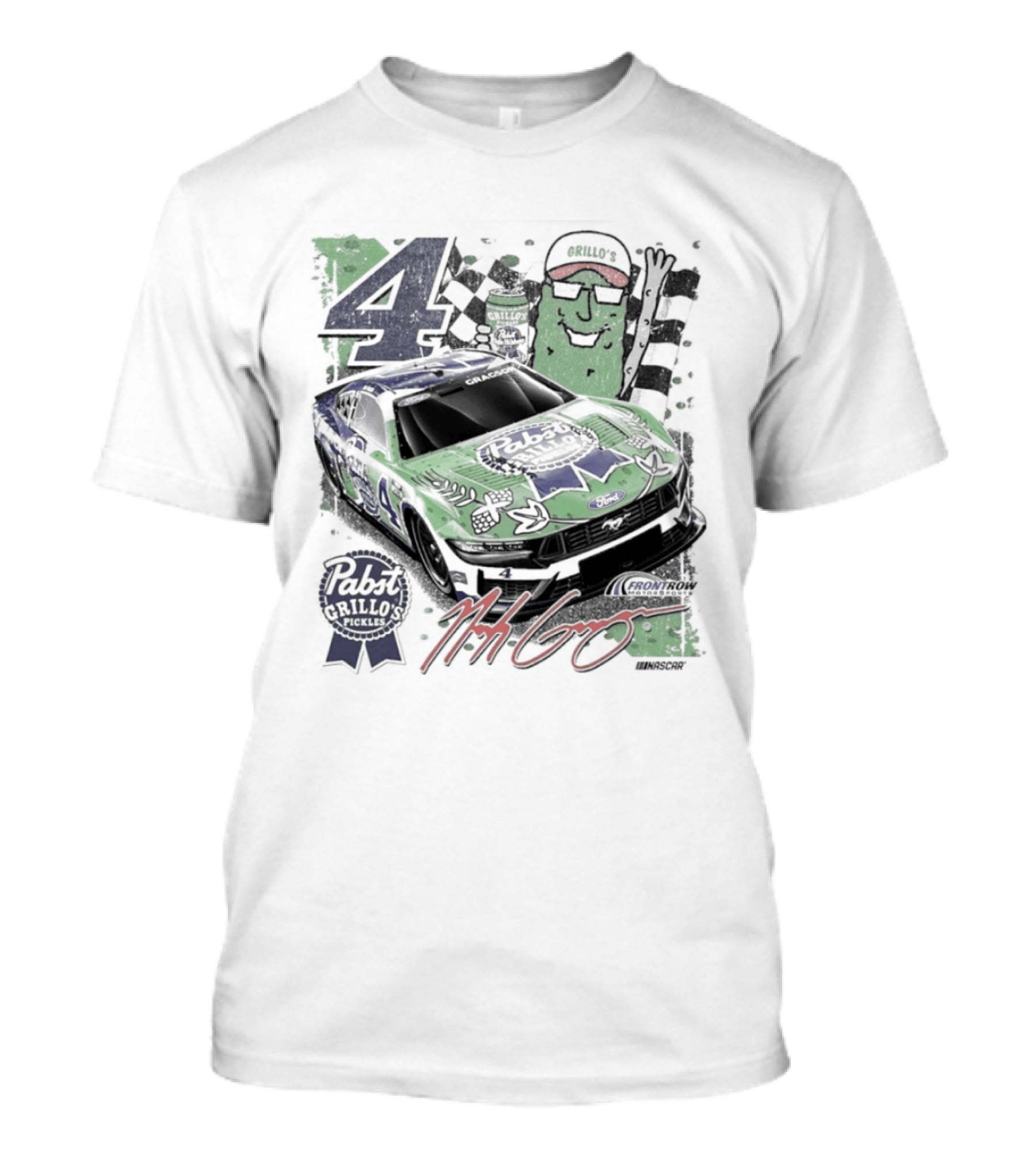 NASCAR Pabst Blue Ribbon Grillo's Pickles Car Number 4 Racing Collaboration T-Shirt