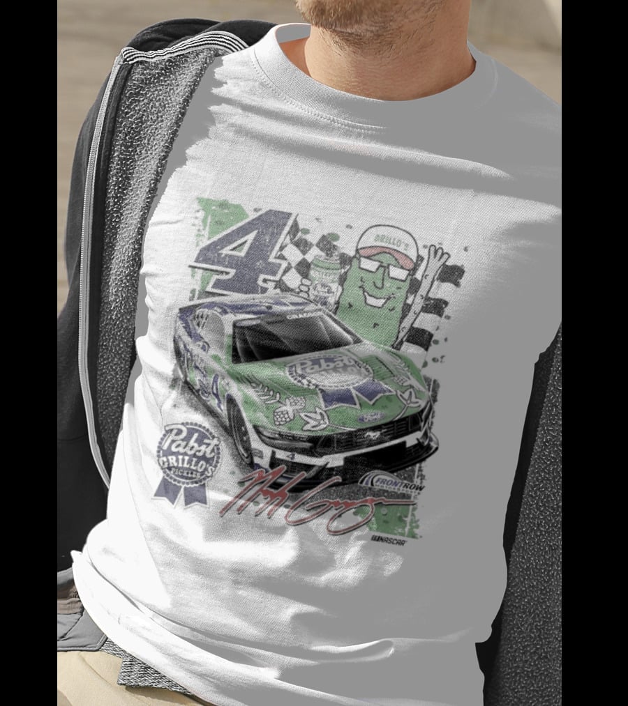 NASCAR Pabst Blue Ribbon Grillo's Pickles Car Number 4 Racing Collaboration T-Shirt