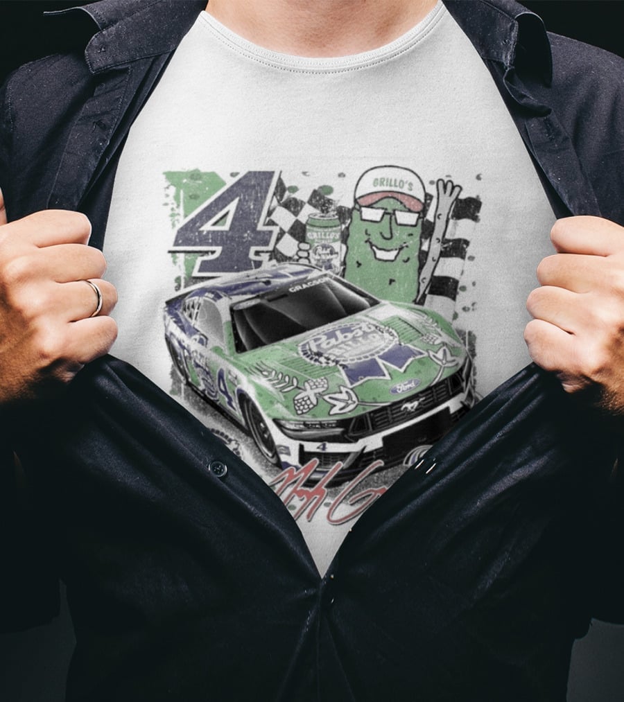 NASCAR Pabst Blue Ribbon Grillo's Pickles Car Number 4 Racing Collaboration T-Shirt