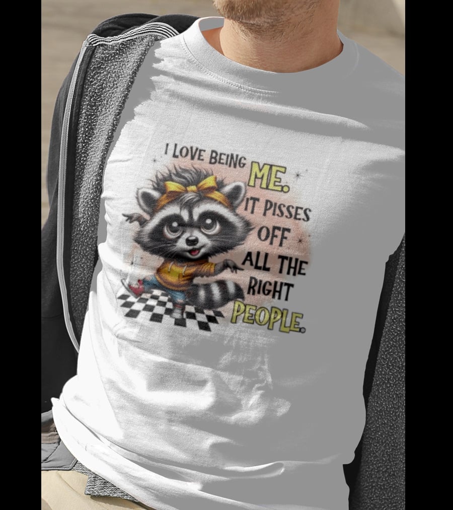Raccoon I Love Being Me It Pisses Off All The Right People Yellow Bandana Denim Sneakers T-Shirt