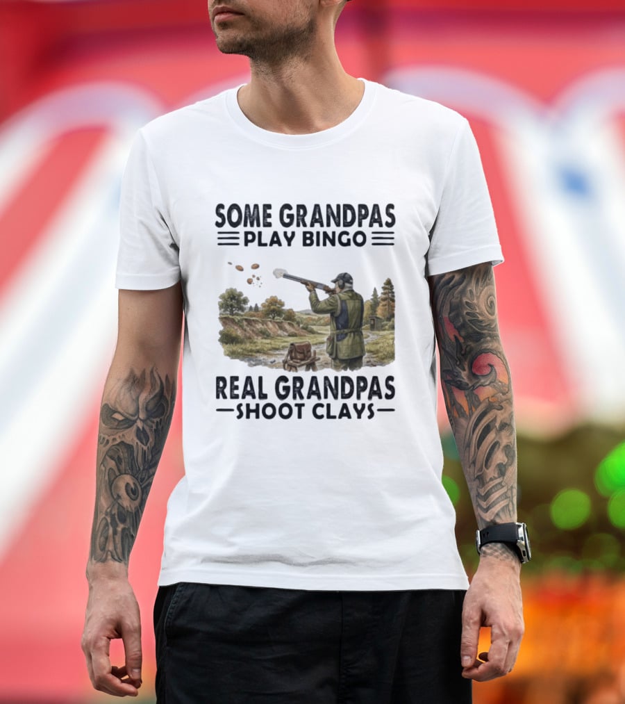 Some Grandpas Play Bingo Real Grandpas Shoot Clays Hunting Scene T-Shirt
