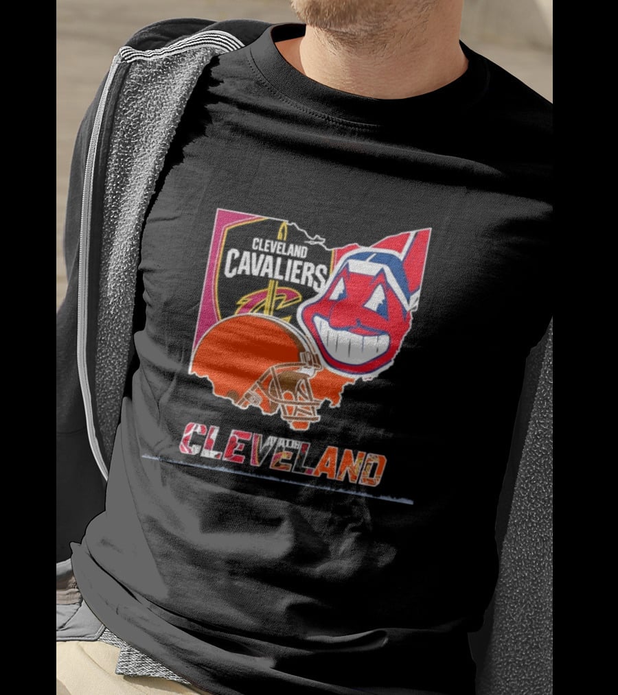 Cleveland Cavaliers Browns Indians 2026 Team Sport Map T-Shirt